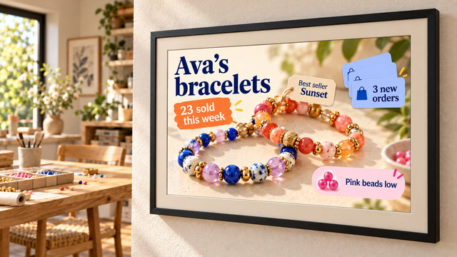 A photo frame on a wall showing the Bracelet shop page