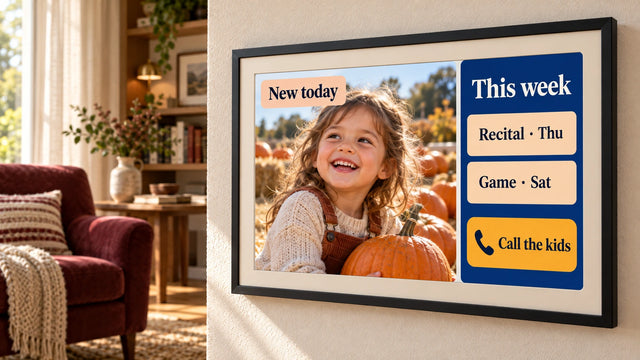 A photo frame on a wall showing the Grandparent window page