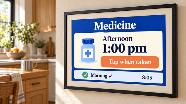 A photo frame on a wall showing the Medicine board page